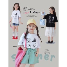 批发纯棉<b class='q'>女</b><b class='q'>童</b>洋气短袖T恤夏装<b class='q'>新款</b>百搭圆领印花休闲百搭上衣