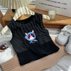 1*1纯棉高弹力儿童背心夏季新款趣味洋气休闲百搭无袖上衣