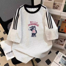 批发纯棉夏季新款中大童<b class='q'>女童</b>短<b class='q'>袖</b><b class='q'>T</b><b class='q'>恤</b>印花休闲圆领三条杠上衣