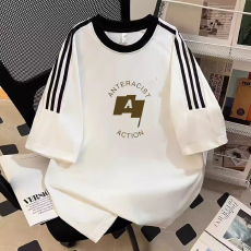 批发纯棉夏季新款中大童<b class='q'>女童</b>短<b class='q'>袖</b><b class='q'>T</b><b class='q'>恤</b>印花休闲圆领三条杠上衣