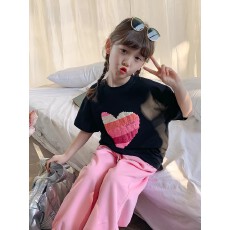 批发纯棉<b class='q'>女童</b>洋气<b class='q'>短袖</b><b class='q'>T</b><b class='q'>恤</b>夏装新款百搭圆领印花休闲百搭上衣