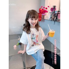 批发纯棉<b class='q'>女童</b>洋气<b class='q'>短袖</b><b class='q'>T</b><b class='q'>恤</b>夏装新款百搭圆领印花休闲百搭上衣