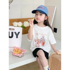 批发纯棉<b class='q'>女童</b>洋气<b class='q'>短袖</b><b class='q'>T</b><b class='q'>恤</b>夏装新款百搭圆领印花休闲百搭上衣