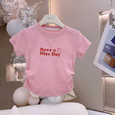 批发1*1纯棉高弹力<b class='q'>女童</b>短<b class='q'>袖</b><b class='q'>t</b><b class='q'>恤</b>夏季新款抽褶短款收腰百搭洋气<b class='q'>T</b><b class='q'>恤</b>