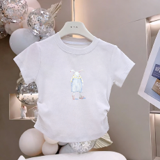 批发1*1纯棉高弹力<b class='q'>女童</b>短<b class='q'>袖</b><b class='q'>t</b><b class='q'>恤</b>夏季新款抽褶短款收腰百搭洋气<b class='q'>T</b><b class='q'>恤</b>