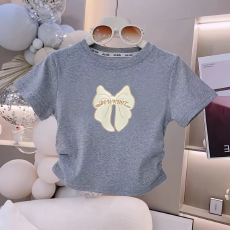 批发1*1纯棉高弹力<b class='q'>女童</b>短<b class='q'>袖</b><b class='q'>t</b><b class='q'>恤</b>夏季新款抽褶短款收腰百搭洋气<b class='q'>T</b><b class='q'>恤</b>