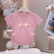 批发1*1纯棉高弹力<b class='q'>女童</b>短<b class='q'>袖</b><b class='q'>t</b><b class='q'>恤</b>夏季新款抽褶短款收腰百搭洋气<b class='q'>T</b><b class='q'>恤</b>