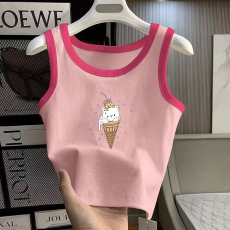 批发1*1纯棉高弹力<b class='q'>女童</b>撞色<b class='q'>背心</b>夏季新款多巴胺百搭时尚无袖上衣