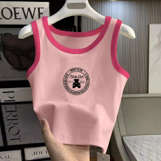 批发1*1纯棉高弹力<b class='q'>女童</b>撞色<b class='q'>背心</b>夏季新款多巴胺百搭时尚无袖上衣