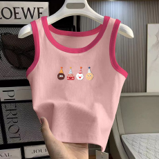 批发1*1纯棉高弹力<b class='q'>女童</b>撞色<b class='q'>背心</b>夏季新款多巴胺百搭时尚无袖上衣