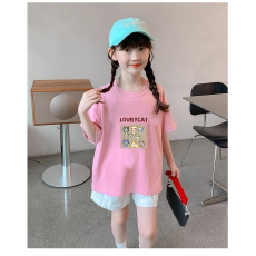 纯棉女童洋气短袖T恤夏装新款百搭圆领印花休闲百搭上衣