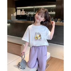 纯棉女童洋气短袖T恤夏装新款百搭圆领印花休闲百搭上衣