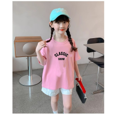纯棉女童洋气短袖T恤夏装新款百搭圆领印花休闲百搭上衣