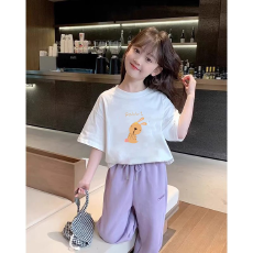 纯棉女童洋气短袖T恤夏装新款百搭圆领印花休闲百搭上衣