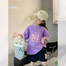 批发纯棉<b class='q'>女</b><b class='q'>童</b>洋气短袖T恤夏装新款百搭圆领印花休闲百搭<b class='q'>上衣</b>