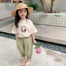 纯棉女童洋气短袖T恤夏装新款百搭圆领印花休闲百搭上衣