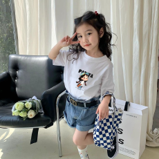 纯棉女童洋气短袖T恤夏装新款百搭圆领印花休闲百搭上衣