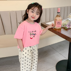 纯棉女童洋气短袖T恤夏装新款百搭圆领印花休闲百搭上衣