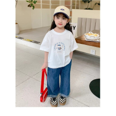 纯棉女童洋气短袖T恤夏装新款百搭圆领印花休闲百搭上衣