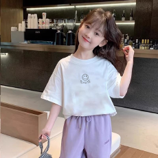纯棉女童洋气短袖T恤夏装新款百搭圆领印花休闲百搭上衣