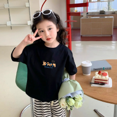 纯棉女童洋气短袖T恤夏装新款百搭圆领印花休闲百搭上衣