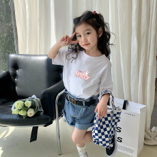 纯棉女童洋气短袖T恤夏装新款百搭圆领印花休闲百搭上衣