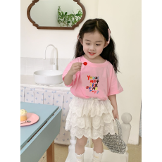 纯棉女童洋气短袖T恤夏装新款百搭圆领印花休闲百搭上衣