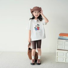 批发纯棉女童洋气短袖T恤夏装新款百搭圆领印花休闲百搭上衣