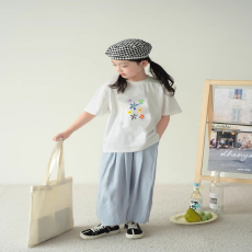 批发纯棉女童洋气短袖T恤夏装新款百搭圆领印花休闲百搭上衣