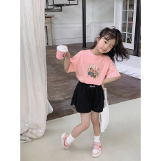 批发纯棉女童洋气短袖T恤夏装新款百搭圆领印花休闲百搭上衣