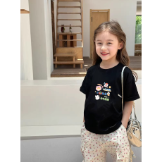 批发纯棉女童洋气短袖T恤夏装新款百搭圆领印花休闲百搭上衣