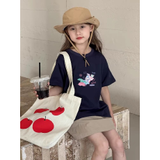 批发纯棉女童洋气短袖T恤夏装新款百搭圆领印花休闲百搭上衣