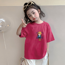 批发纯棉女童洋气短袖T恤夏装新款百搭圆领印花休闲百搭上衣