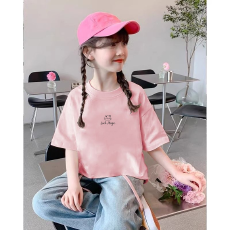 批发纯棉女童洋气短袖T恤夏装新款百搭圆领印花休闲百搭上衣