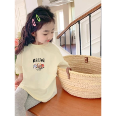 批发纯棉女童洋气短袖T恤夏装新款百搭圆领印花休闲百搭上衣