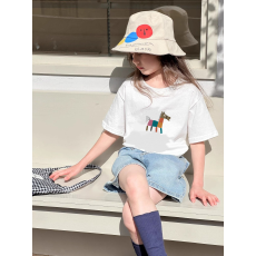 批发纯棉女童洋气短袖T恤夏装新款百搭圆领印花休闲百搭上衣
