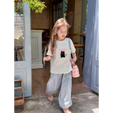 批发纯棉女童洋气短袖T恤夏装新款百搭圆领印花休闲百搭上衣