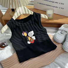 批发1*1纯棉高弹力儿童背心夏季新款趣味洋气休闲百搭无袖上衣