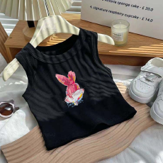 批发1*1纯棉高弹力儿童背心夏季新款趣味洋气休闲百搭无袖上衣