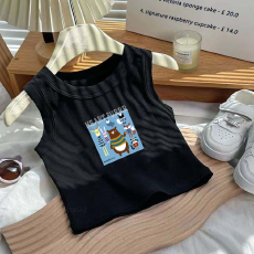 批发1*1纯棉高弹力儿童背心夏季新款趣味洋气休闲百搭无袖上衣