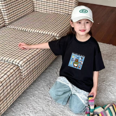 纯棉女童洋气短袖T恤夏装新款百搭圆领印花休闲百搭上衣