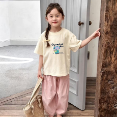 纯棉女童洋气短袖T恤夏装新款百搭圆领印花休闲百搭上衣