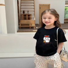纯棉女童洋气短袖T恤夏装新款百搭圆领印花休闲百搭上衣