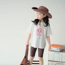 纯棉女童洋气短袖T恤夏装新款百搭圆领印花休闲百搭上衣