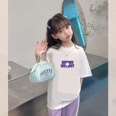 批发纯棉女童洋气短袖T恤夏装新款百搭圆领印花休闲百搭上衣