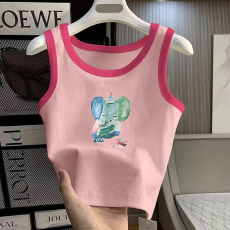 批发1*1纯棉高弹力女童撞色背心夏季新款多巴胺百搭时尚无袖上衣