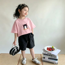 纯棉女童洋气短袖T恤夏装新款百搭圆领印花休闲百搭上衣