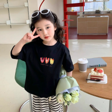 批发纯棉女童洋气短袖T恤夏装新款百搭圆领印花休闲百搭上衣
