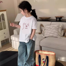 批发纯棉女童洋气短袖T恤夏装新款百搭圆领印花休闲百搭上衣
