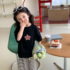 纯棉女童洋气短袖T恤夏装新款百搭圆领印花休闲百搭上衣